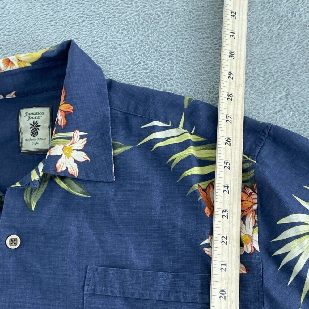 Jamaica Jaxx Mens Large Blue Hawaiian Floral Short Sleeve Button-Up Silk Shirt 2 - Picture 6 of 8